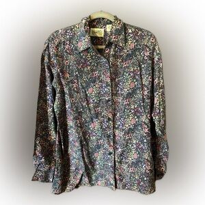 Evidence Women’s 100% Silk Multi-colour Small Floral Button Blouse Sz M